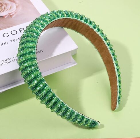 vokone St Patricks Day Headband Bejewelled Crystal Beaded Padded Headband Statement St Patricks Day Costume Headwear Hair Accessory in Kuwait
