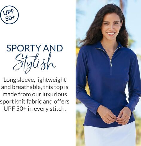Cabana Life Long Sleeve Sport Top, Breathable, UPF 50+,Quarter Zip, Nylon/Spandex in Kuwait
