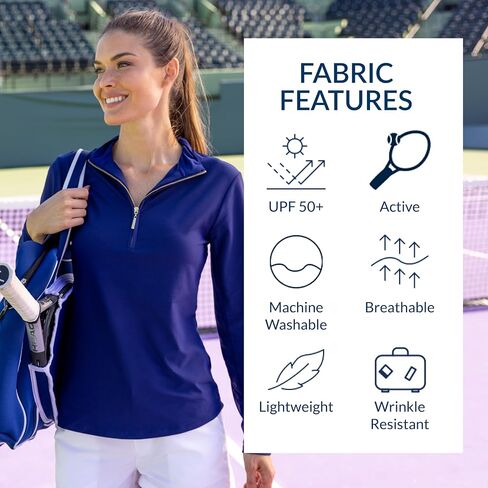 Cabana Life Long Sleeve Sport Top, Breathable, UPF 50+,Quarter Zip, Nylon/Spandex in Kuwait