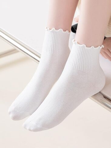 WDIRARA Women's 5 Pairs Lettuce Trim Ankle Socks Casual Socks Knit Socks in Saudi Arabia
