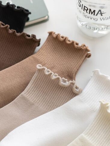 WDIRARA Women's 5 Pairs Lettuce Trim Ankle Socks Casual Socks Knit Socks in Saudi Arabia