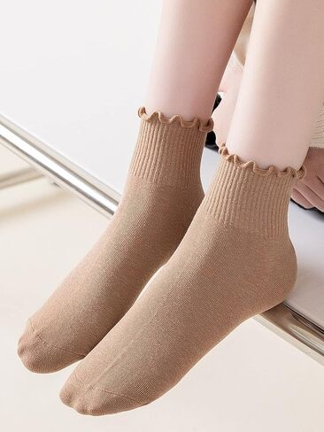 WDIRARA Women's 5 Pairs Lettuce Trim Ankle Socks Casual Socks Knit Socks in Saudi Arabia