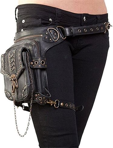 هالوين ستيم بانك ريترو حقيبة دراجة نارية حقيبة سيدة ريترو روك القوطي حقائب الكتف الخصر حزم الأسود in Kuwait