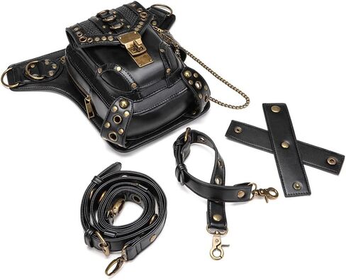 هالوين ستيم بانك ريترو حقيبة دراجة نارية حقيبة سيدة ريترو روك القوطي حقائب الكتف الخصر حزم الأسود in Kuwait