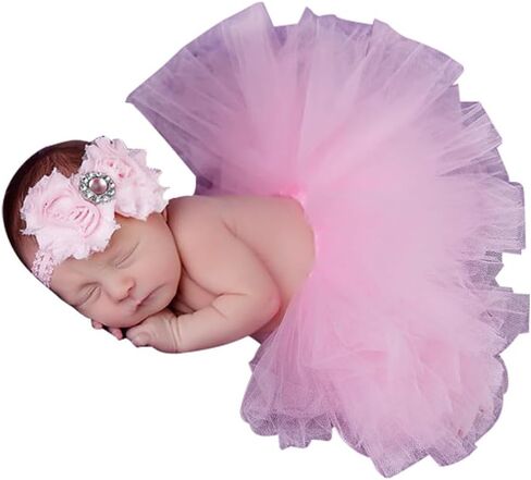 Newborn Photography Props Outfits, Cute Flower Headband Headdress and Skirt Set for 0-12 Months Infant Baby Boys and Girls in Kuwait