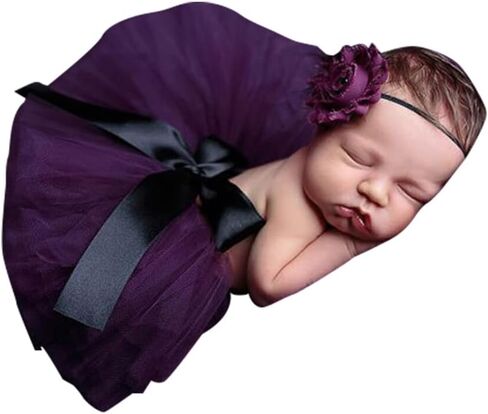 Newborn Photography Props Outfits, Cute Flower Headband Headdress and Skirt Set for 0-12 Months Infant Baby Boys and Girls in Kuwait