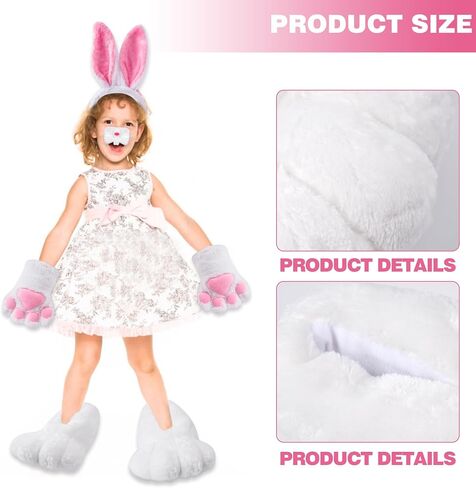 5 Pieces Halloween Bunny Plush Costume Adult White Rabbit Costume Bunny Cosplay Costume Bunny Feet Bunny Paws Bunny Nose Bunny Tail Bunny Tail Bunny Headband for Women Men Halloween Cosplay in Saudi Arabia