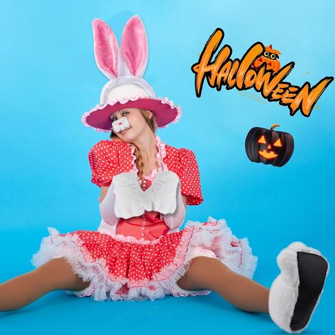 5 Pieces Halloween Bunny Plush Costume Adult White Rabbit Costume Bunny Cosplay Costume Bunny Feet Bunny Paws Bunny Nose Bunny Tail Bunny Tail Bunny Headband for Women Men Halloween Cosplay in Saudi Arabia