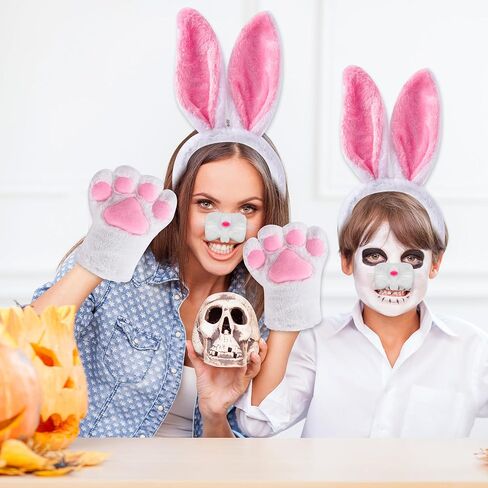 5 Pieces Halloween Bunny Plush Costume Adult White Rabbit Costume Bunny Cosplay Costume Bunny Feet Bunny Paws Bunny Nose Bunny Tail Bunny Tail Bunny Headband for Women Men Halloween Cosplay in Saudi Arabia