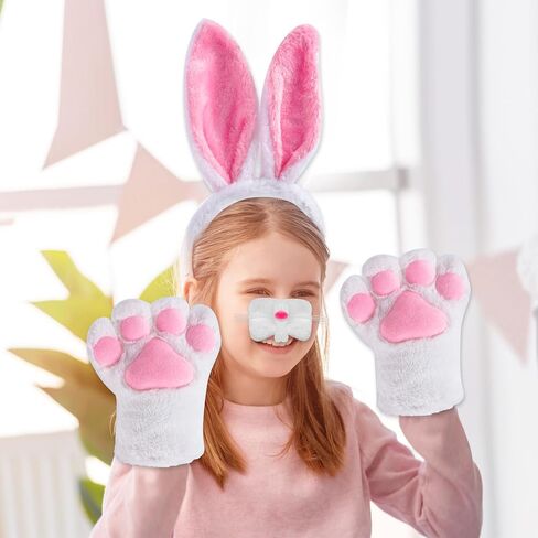 5 Pieces Halloween Bunny Plush Costume Adult White Rabbit Costume Bunny Cosplay Costume Bunny Feet Bunny Paws Bunny Nose Bunny Tail Bunny Tail Bunny Headband for Women Men Halloween Cosplay in Saudi Arabia