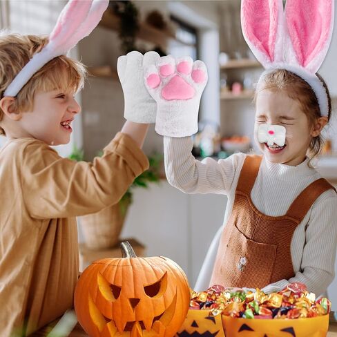 5 Pieces Halloween Bunny Plush Costume Adult White Rabbit Costume Bunny Cosplay Costume Bunny Feet Bunny Paws Bunny Nose Bunny Tail Bunny Tail Bunny Headband for Women Men Halloween Cosplay in Saudi Arabia