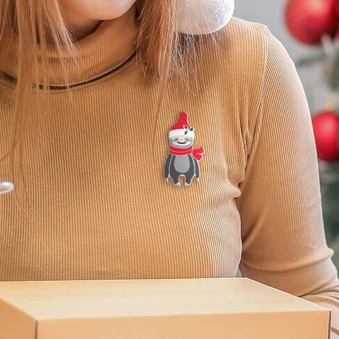 Christmas Sloth Brooch for Girls, Christmas Animal Brooch, Cute Sloth with Red Christmas Hat, Christmas Gift for Women Girls in Kuwait