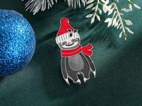 Christmas Sloth Brooch for Girls, Christmas Animal Brooch, Cute Sloth with Red Christmas Hat, Christmas Gift for Women Girls in Kuwait