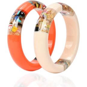 GuanLong CHUNKY RESIN BANGLE SET FOR WOMEN - Colorful Gravel Multi-Section Bracelets With Your Life Work And Travel - And Friendship Circle Gifts (BLACK-RED) in Kuwait