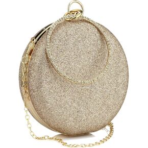 Women's Round Ball Clutch Rhinestone Ring Handle Designer Wristlets Handbag Purse Wedding Party Prom Evening Bag (Champagne)