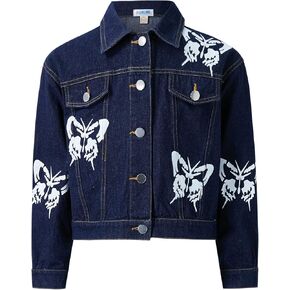 جاكيت جينز للفتيات من Kukume بأكمام طويلة وطبعة فراشات وأزرار معدنية للفتيات من عمر 3 إلى 12 سنة in Kuwait