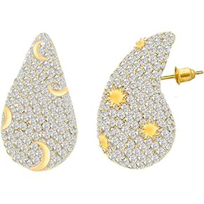 Gold Crystal Chunky Hoop Earrings for Women Asymmetry Sun Moon Rhinestone Teardrop Earrings Fashion Jewelry Gift for Women Girls in Kuwait