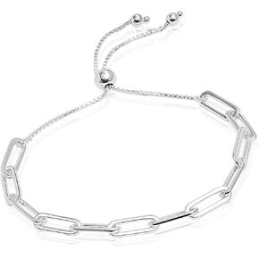 LeCalla 925 Sterling Silver Solid Italian Paperclip Link Chain Bracelet | Clasp Paperclip Chain Bracelets | Diamond-Cut Paperclip Chain Women Bracelet in Kuwait