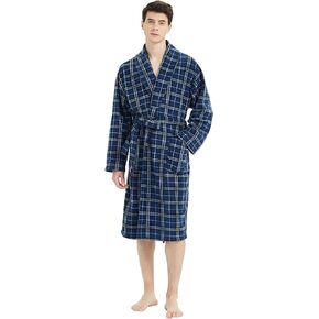 FELEMO Mens Plush Fleece Plaid Robe Soft/Warm Spa Bathrobe for Men, Shawl Collar in Kuwait