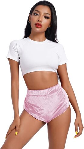 Women's Velvet Booty Yoga Shorts Sexy High Waist Pole Dance Hot Pants Gym Workout Active Slim Fit Rave Shorts Bottoms in Saudi Arabia