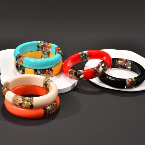 مجموعة أساور من الراتنج المكتنزة من GuanLong للنساء - أساور متعددة الأقسام من الحصى الملونة مع عملك في الحياة والسفر - وهدايا دائرة الصداقة (أسود-أحمر) in Kuwait