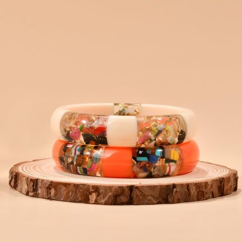 مجموعة أساور من الراتنج المكتنزة من GuanLong للنساء - أساور متعددة الأقسام من الحصى الملونة مع عملك في الحياة والسفر - وهدايا دائرة الصداقة (أسود-أحمر) in Kuwait