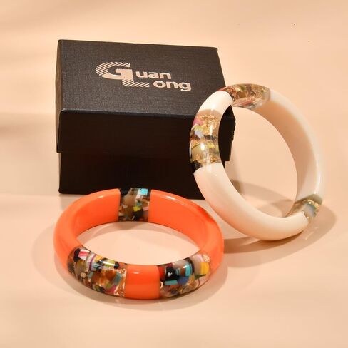 مجموعة أساور من الراتنج المكتنزة من GuanLong للنساء - أساور متعددة الأقسام من الحصى الملونة مع عملك في الحياة والسفر - وهدايا دائرة الصداقة (أسود-أحمر) in Kuwait