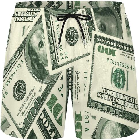شورت الشاطئ الصيفي للرجال من BUGKHD American Dollar Money Graphic، سروال رياضي in Kuwait