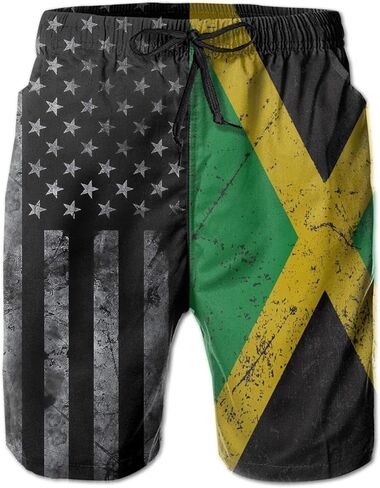 شوويك ريترو أمريكان جامايكا العلم الرجالي الصيفي لركوب الأمواج والسباحة على الشاطئ شورت قصير سريع الجفاف in Kuwait