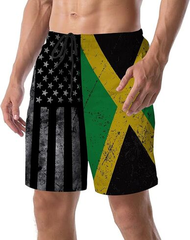 شوويك ريترو أمريكان جامايكا العلم الرجالي الصيفي لركوب الأمواج والسباحة على الشاطئ شورت قصير سريع الجفاف in Kuwait