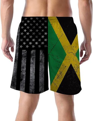 شوويك ريترو أمريكان جامايكا العلم الرجالي الصيفي لركوب الأمواج والسباحة على الشاطئ شورت قصير سريع الجفاف in Kuwait
