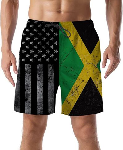 شوويك ريترو أمريكان جامايكا العلم الرجالي الصيفي لركوب الأمواج والسباحة على الشاطئ شورت قصير سريع الجفاف in Kuwait