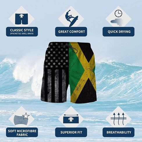 شوويك ريترو أمريكان جامايكا العلم الرجالي الصيفي لركوب الأمواج والسباحة على الشاطئ شورت قصير سريع الجفاف in Kuwait