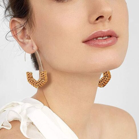 12 زوجًا من الأقراط الشرابة للنساء والفتيات من الأكريليك الروطان أقراط هندسية بوهيمية منسوجة مجموعة من الأقراط خفيفة الوزن مصنوعة يدويًا من القش والأقراط المتدلية in Kuwait