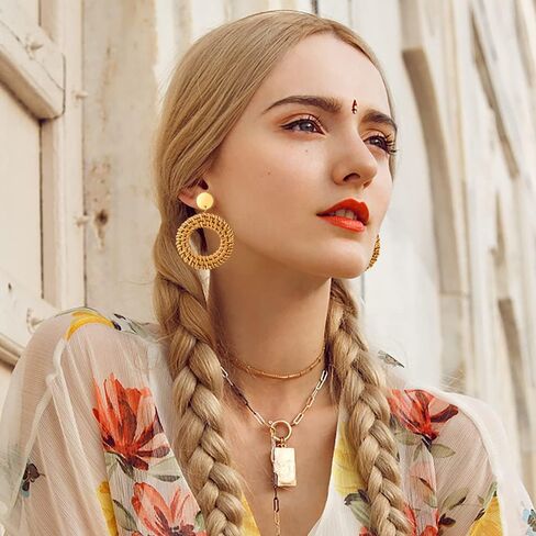 12 زوجًا من الأقراط الشرابة للنساء والفتيات من الأكريليك الروطان أقراط هندسية بوهيمية منسوجة مجموعة من الأقراط خفيفة الوزن مصنوعة يدويًا من القش والأقراط المتدلية in Kuwait