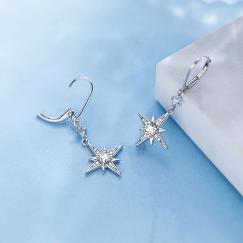 Star Earrings for Women 925 Sterling Silver Star Dangling Drop Earrings with Moonstone/Zircon Jewelry Gifts for Women in Kuwait