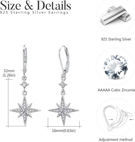 Star Earrings for Women 925 Sterling Silver Star Dangling Drop Earrings with Moonstone/Zircon Jewelry Gifts for Women in Kuwait
