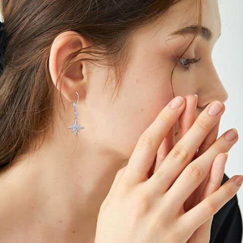 Star Earrings for Women 925 Sterling Silver Star Dangling Drop Earrings with Moonstone/Zircon Jewelry Gifts for Women in Kuwait