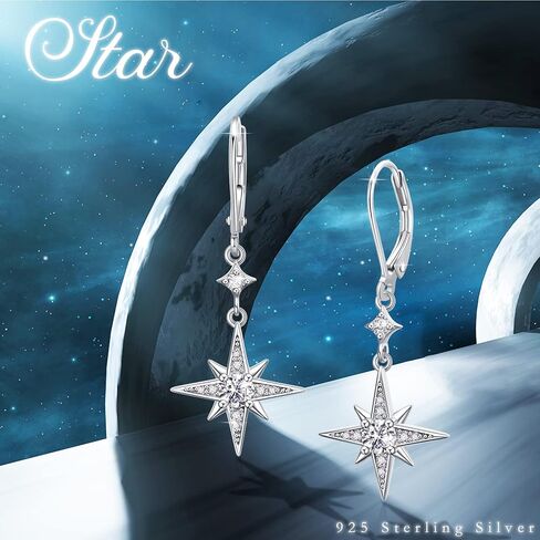 Star Earrings for Women 925 Sterling Silver Star Dangling Drop Earrings with Moonstone/Zircon Jewelry Gifts for Women in Kuwait
