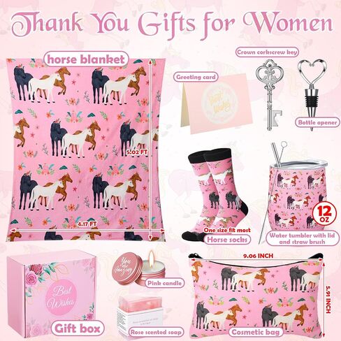 Sliner 9 Pcs Horse Gifts for Women Girls, Horse Spa Tumbler Relaxation Gift Basket Set Horse Throw Blanket Makeup Bag Cute Animal Sock Christmas Birthday Gifts Box for Horse Lovers in Saudi Arabia