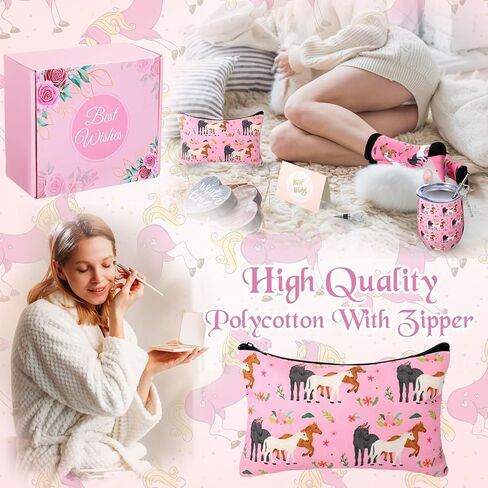 Sliner 9 Pcs Horse Gifts for Women Girls, Horse Spa Tumbler Relaxation Gift Basket Set Horse Throw Blanket Makeup Bag Cute Animal Sock Christmas Birthday Gifts Box for Horse Lovers in Saudi Arabia