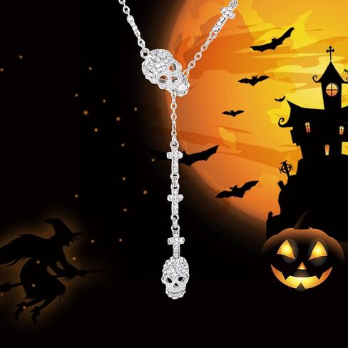EVER FAITH® Gothic Jewelry 2 Skull Cross Austrian Crystal Punk Y-Shaped Halloween Necklace in Saudi Arabia