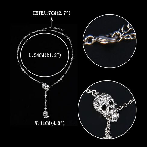 EVER FAITH® Gothic Jewelry 2 Skull Cross Austrian Crystal Punk Y-Shaped Halloween Necklace in Saudi Arabia