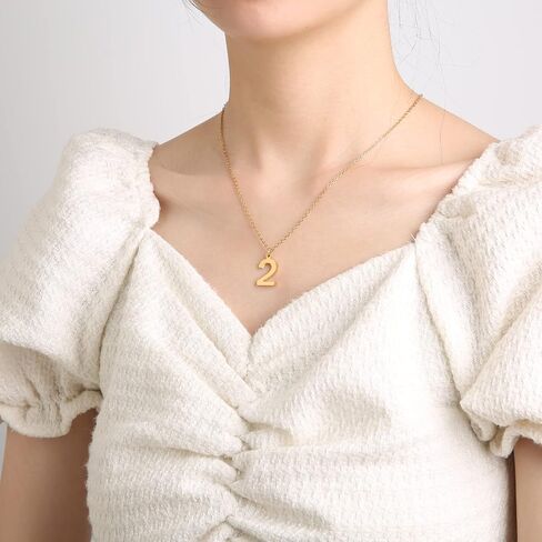 HZMAN Womens Stainless Steel Number 0-9 Charms Pendant Necklace 2 Colors Gold Silve in Saudi Arabia
