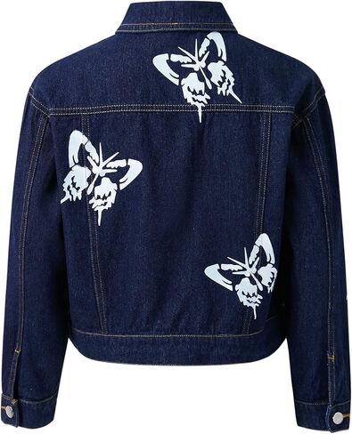 جاكيت جينز للفتيات من Kukume بأكمام طويلة وطبعة فراشات وأزرار معدنية للفتيات من عمر 3 إلى 12 سنة in Kuwait