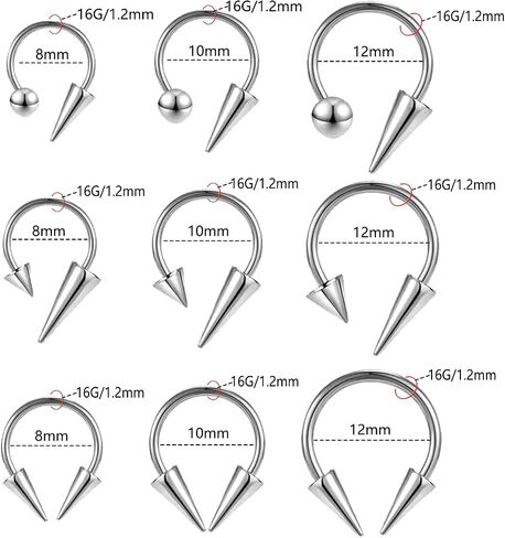 FLOGWE 16G 316L Spike Septum Rings Lip Rings Horseshoe Nose Rings, Rook Daith Helix Tragus Cartilage Earrings Hoop, Stainless Steel Lobe Lip Piercing for Women Men in Saudi Arabia