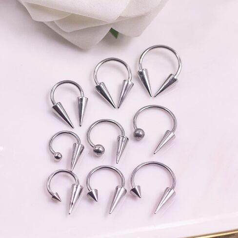 FLOGWE 16G 316L Spike Septum Rings Lip Rings Horseshoe Nose Rings, Rook Daith Helix Tragus Cartilage Earrings Hoop, Stainless Steel Lobe Lip Piercing for Women Men in Saudi Arabia