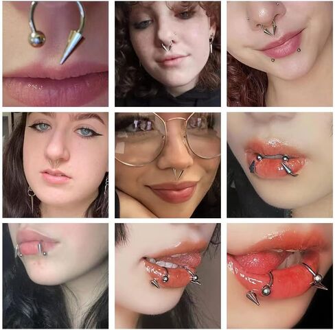 FLOGWE 16G 316L Spike Septum Rings Lip Rings Horseshoe Nose Rings, Rook Daith Helix Tragus Cartilage Earrings Hoop, Stainless Steel Lobe Lip Piercing for Women Men in Saudi Arabia