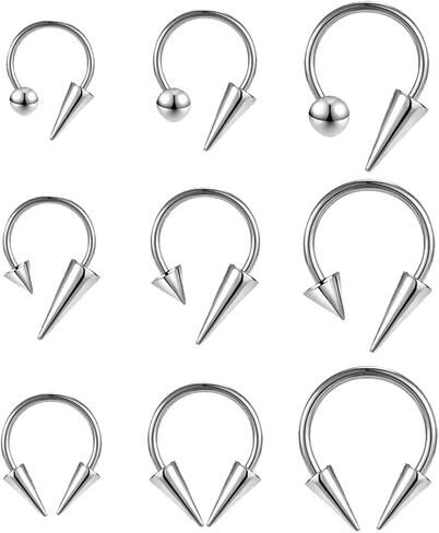 FLOGWE 16G 316L Spike Septum Rings Lip Rings Horseshoe Nose Rings, Rook Daith Helix Tragus Cartilage Earrings Hoop, Stainless Steel Lobe Lip Piercing for Women Men in Saudi Arabia