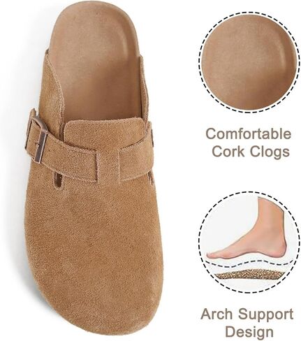 Dumalum Clogs for Women Men Suede Clogs Adjustable Buckle Slip-on Cork Footbed Mules Clogs Antislip Sole Slippers Unisex in Saudi Arabia